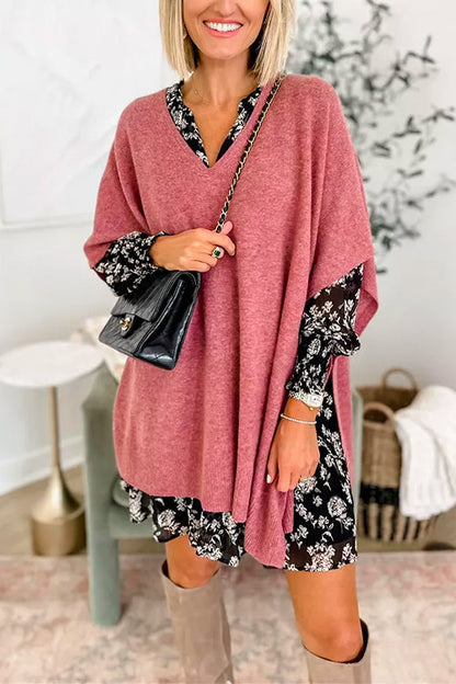 Chicest V Neck Loose Fit Poncho Sweater