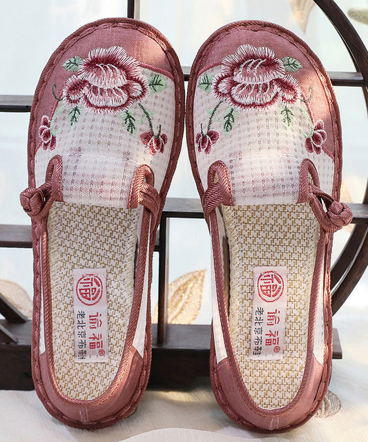 Comfortable Red Flats Cotton Fabric Splicing Embroideried