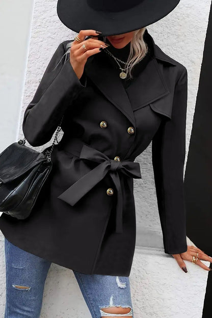Double-breasted Tie Waist Mid-length Trench Coat