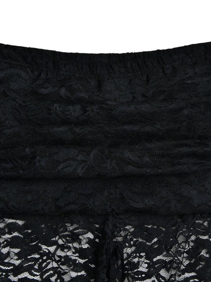 Black High Rise Flare Leg Pants With Lace Splice