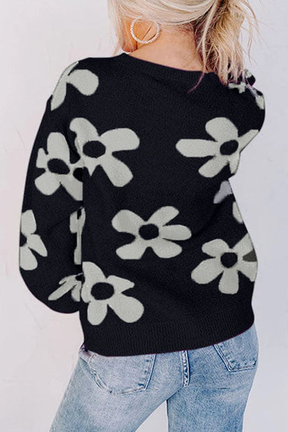 Print Knitted Long Sleeve Pullover Sweater