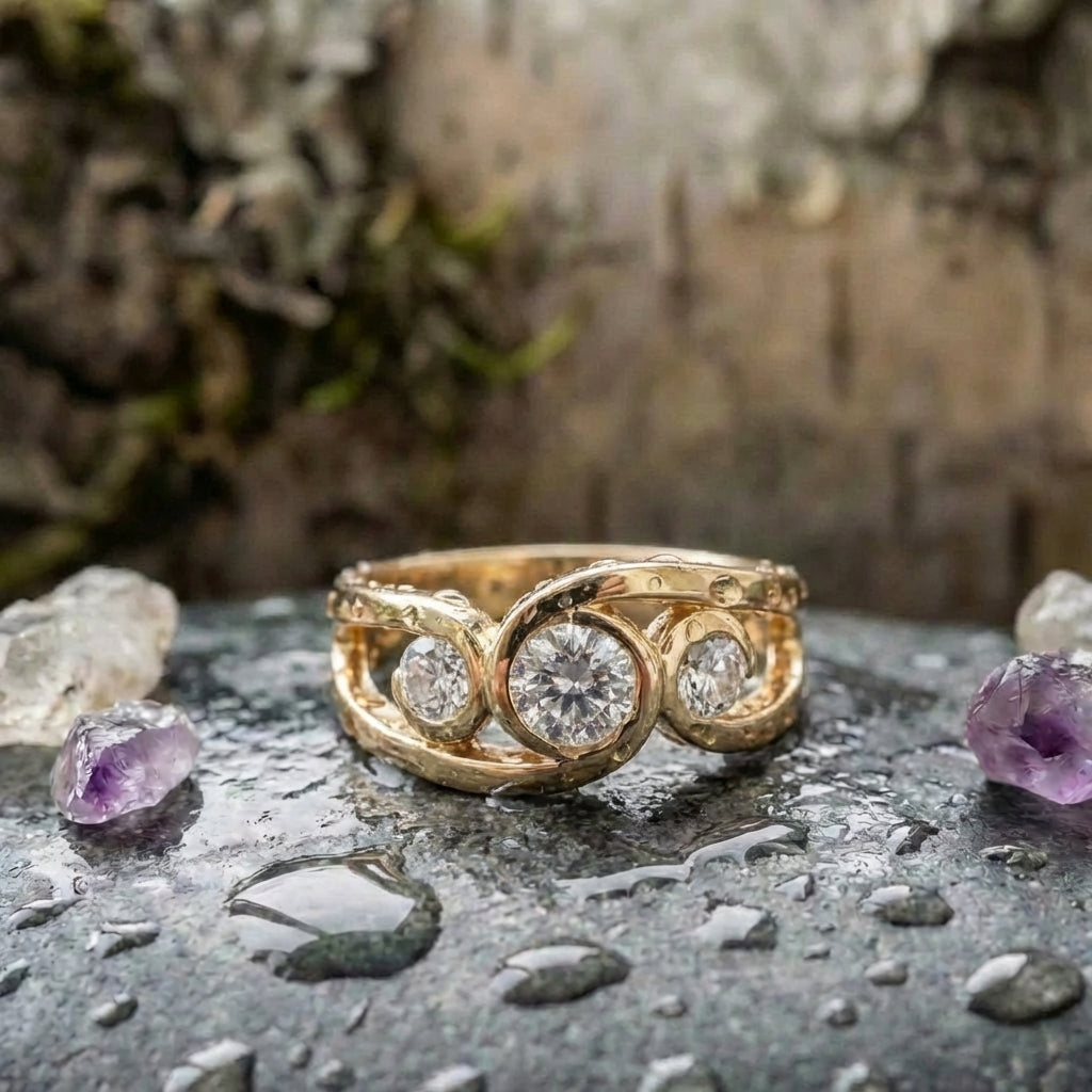 Vintage Inlaid Zirconia Spiral Gold Ring