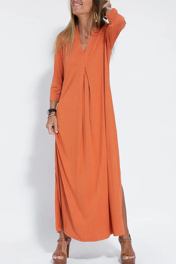 V Neck Color Maxi Dress