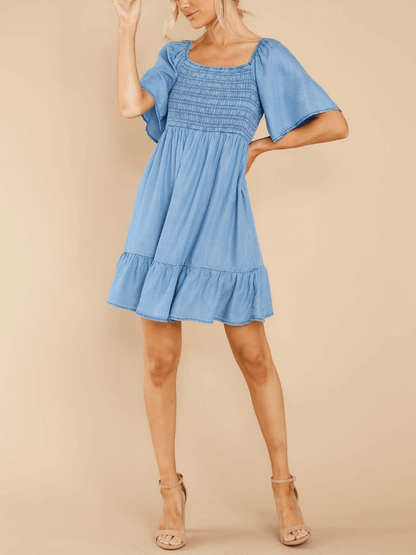 Jamie Bow-tiered Denim Mini Dress