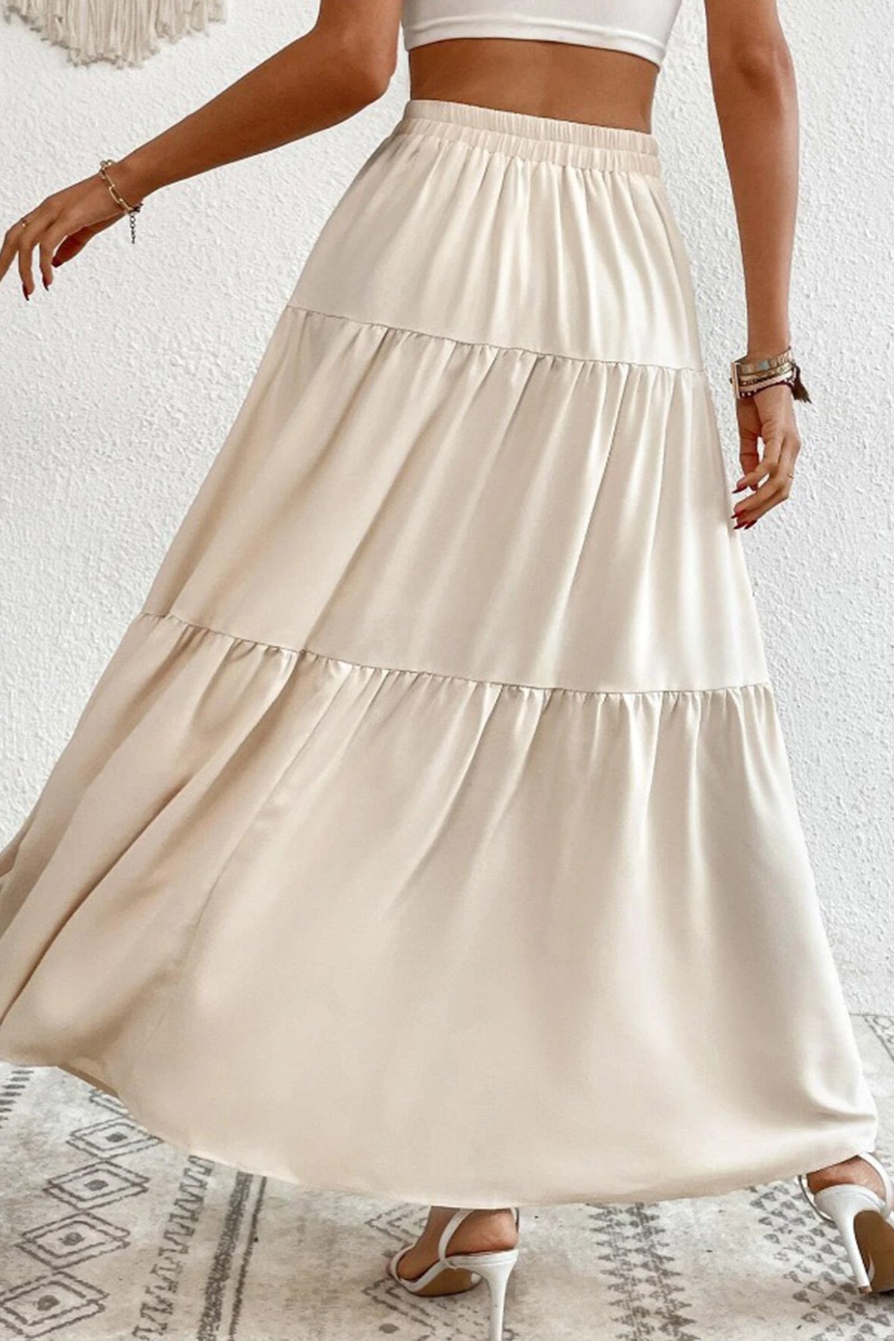 Single-breasted Color Tiered Maxi Skirt