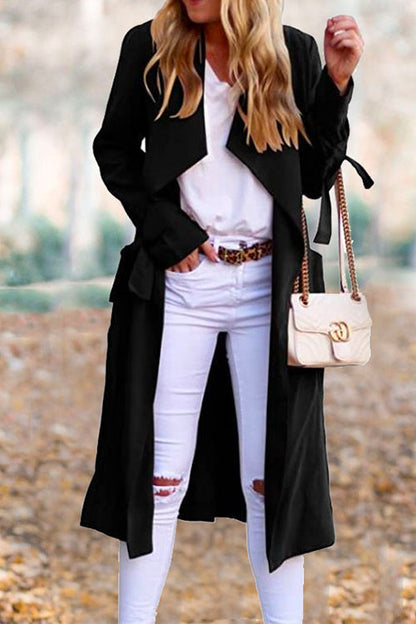 Moxidress Drap Front Tie Waist Fall Midi Cardigan
