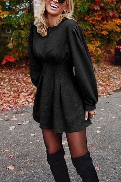 Moxidress Ruched Waisted Swing Mini Dress(6 Colors Available)