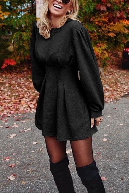 Moxidress Ruched Waisted Swing Mini Dress(6 Colors Available)