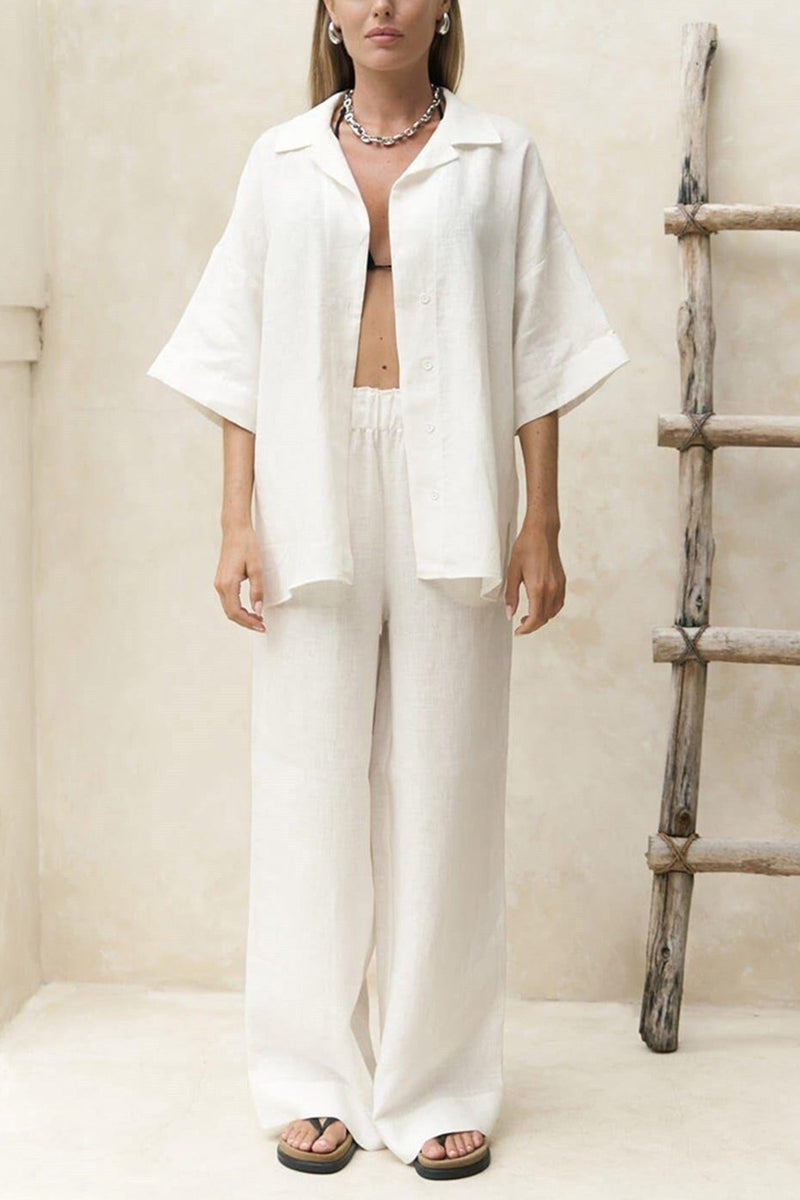Color Cotton Half Sleeve Blouse Pants Set