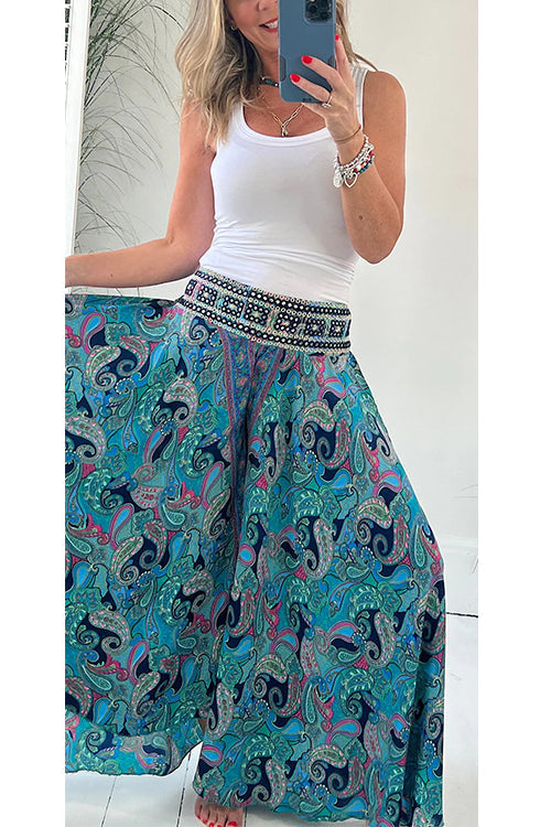 Elastic Waist Wide Leg Palazzo Printed Pants