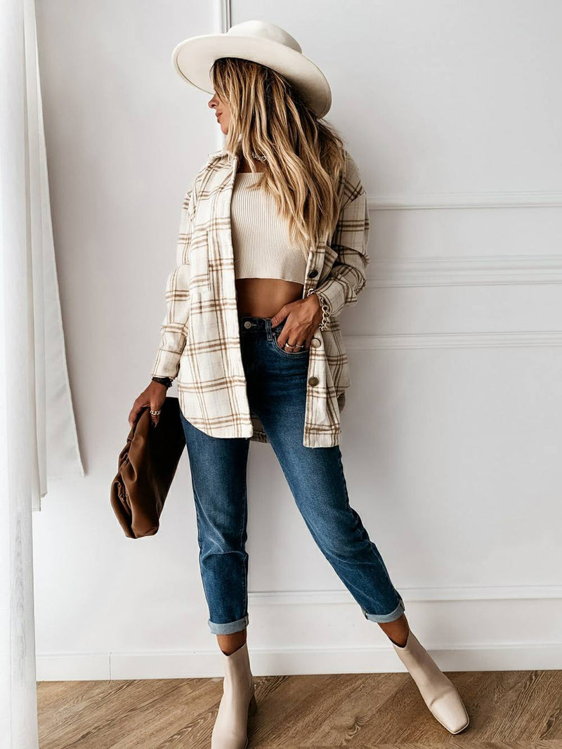 Plaid Brushed Wool Cardigan Jacket