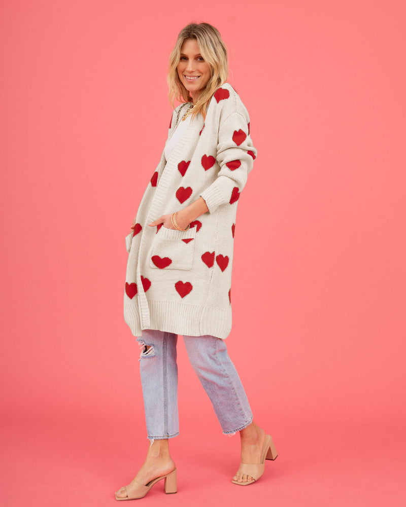 Listen to Your Heart Knit Open Front Cardigan - Beige
