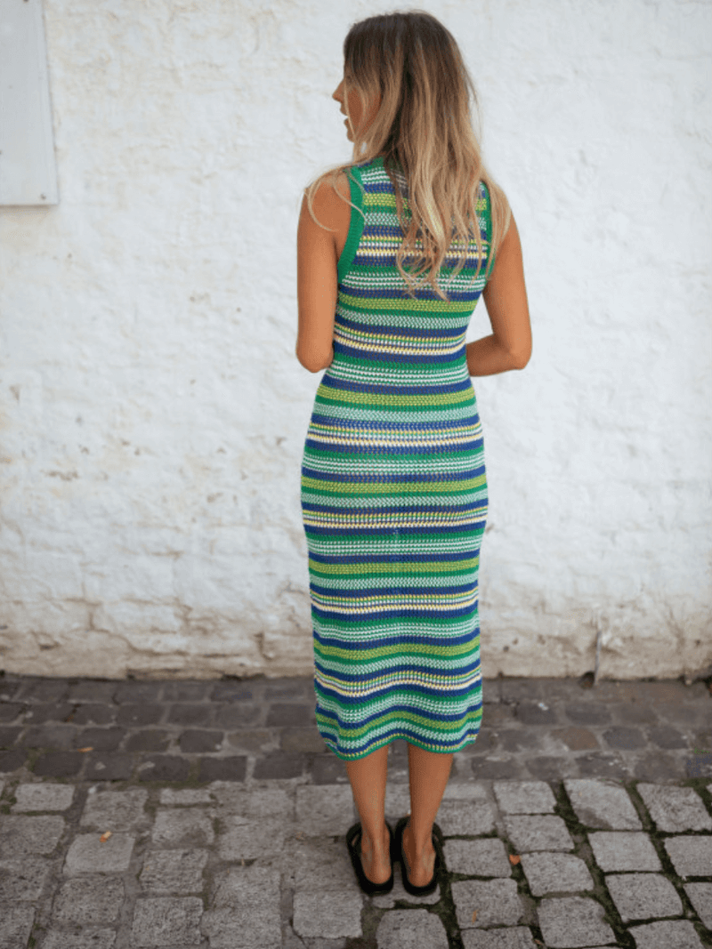 Vacays Chevron Knit Midi Dress - Green