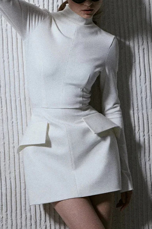 Moxidress Mockneck Long Sleeves Waisted Mini Dress
