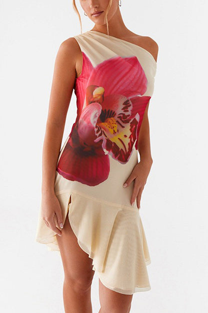 Slop Shoulder Ruffle Mini Dress