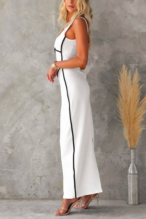 Backless Color Block Knit Sleeveless Maxi Dress