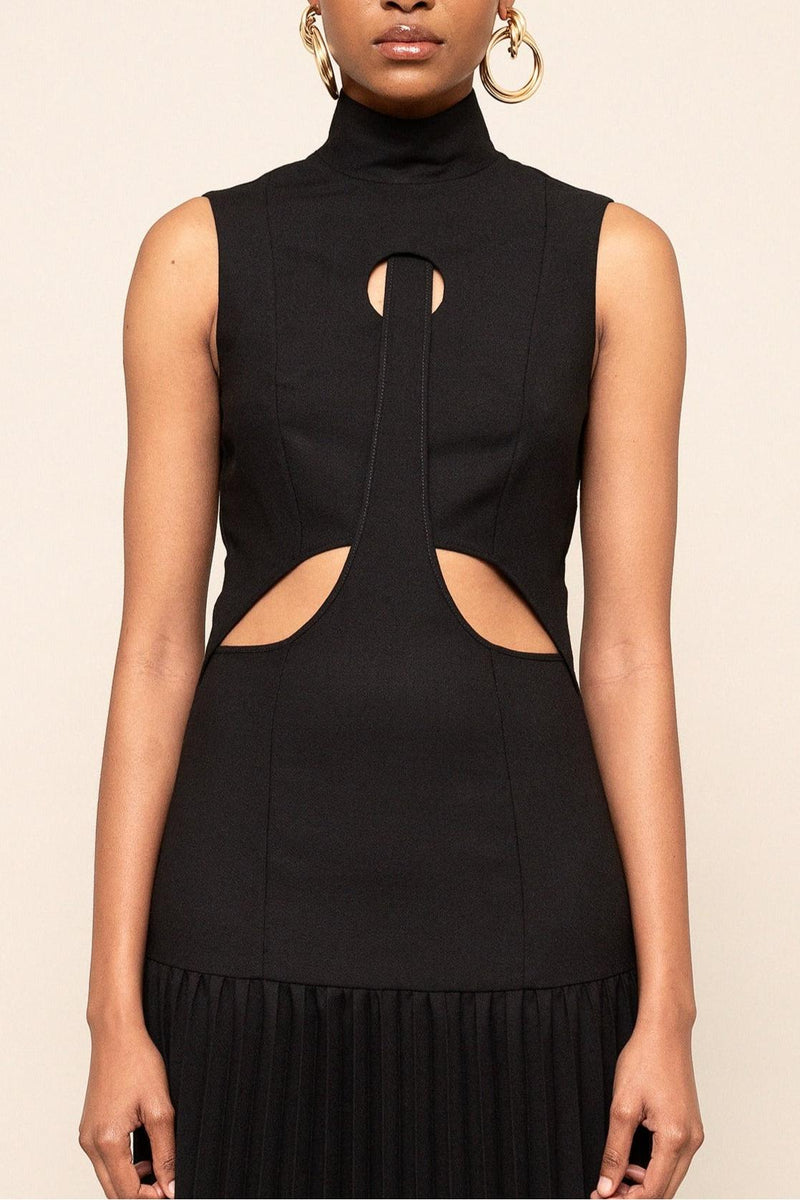 Pleated Cutout Maxi Dress