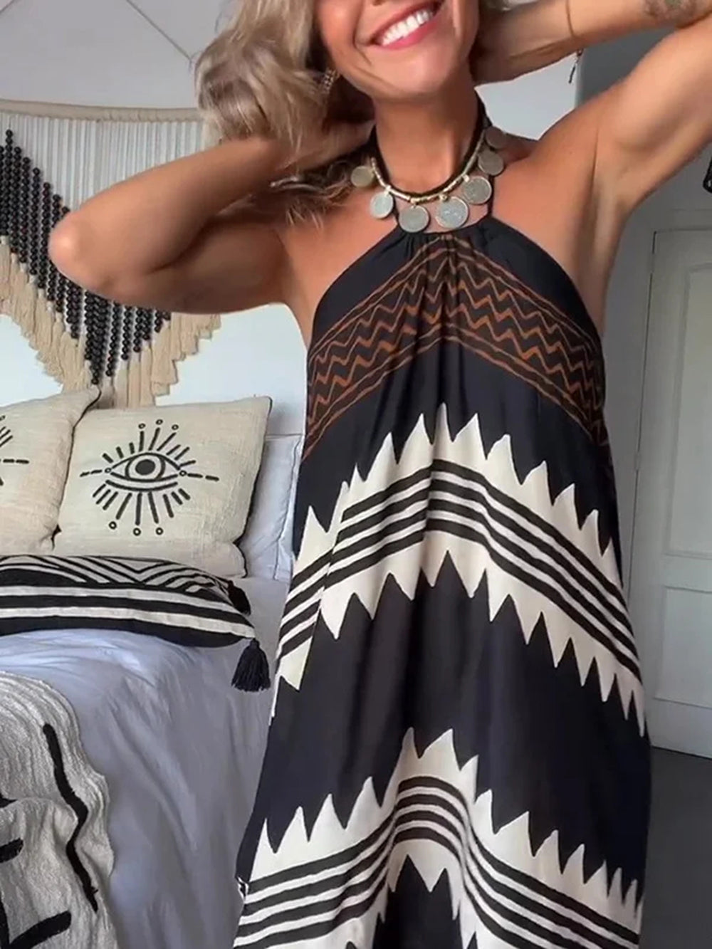 Savannah - Print Halter Neck Maxi Dress