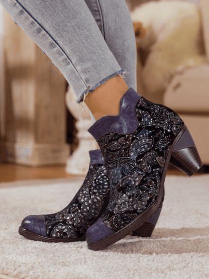 Soffia | Galaxy Paisley Embossed Leather Ankle Boot