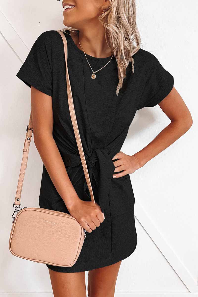 Loose Tie Color Short Sleeves Mini Dress(6 Colors)