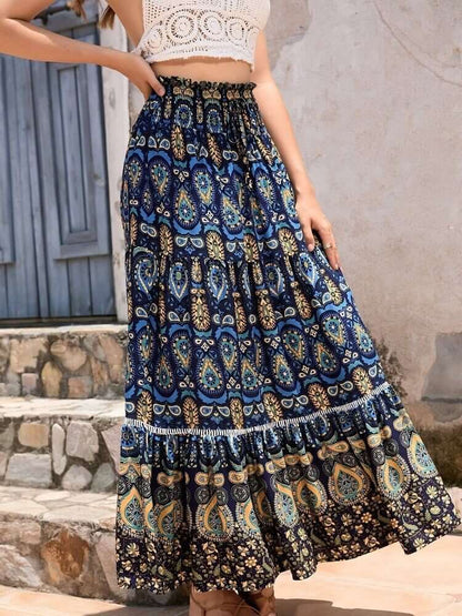 Shirred High Waist Skirt in Blue
