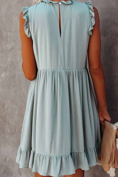 Color Ruffled Waist Mini Dress