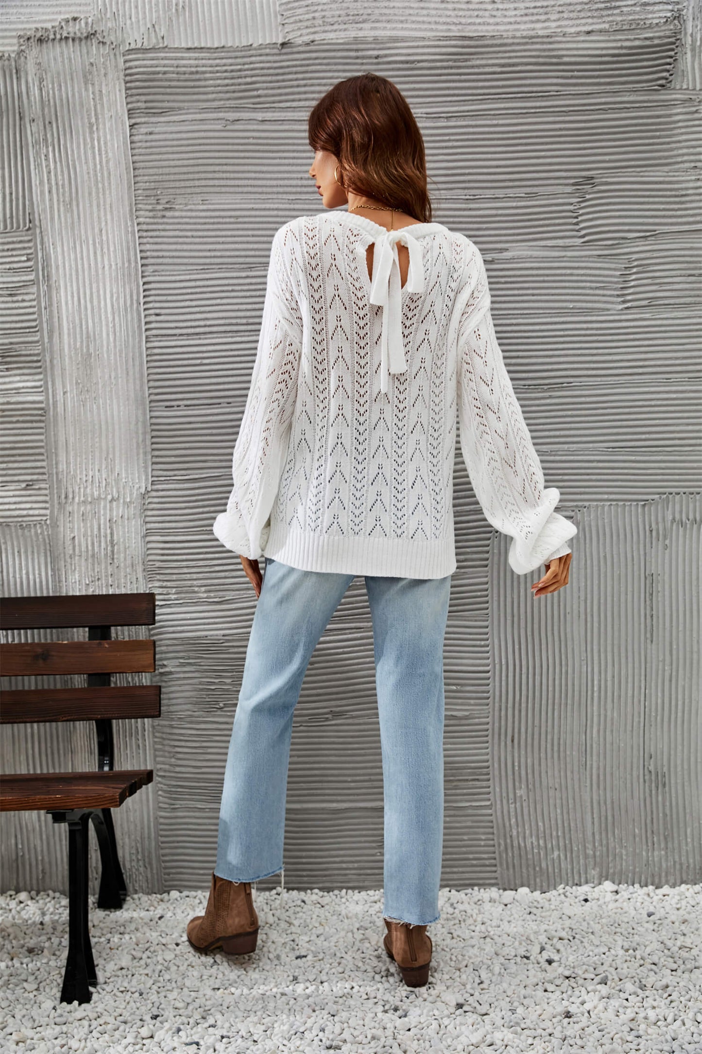 Amsterdam Perforated Knit Sweater - White