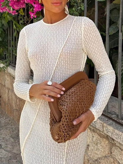 Jacquard Backless Paneled Long-sleeved Maxi Dress