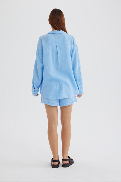 Long Sleeve Color Shirt Shorts Set
