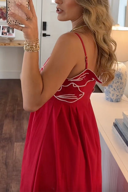 Moxidress Spaghetti Strap Twin Fish Embroidery Maxi Dress
