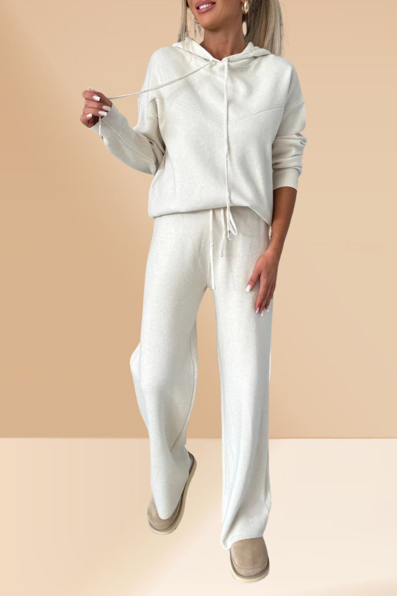Color Hooded Sweatshirt Wide-leg Outfit Set