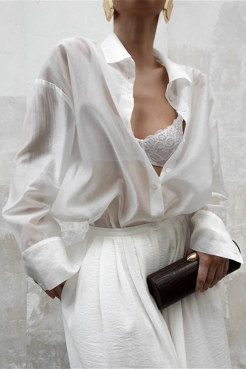 High-end Collared Loose Fit White Blouse