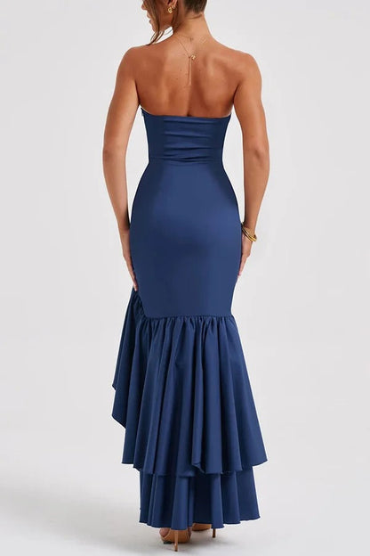 Off-shoulder Slim Fit Irregular Hem Maxi Dress
