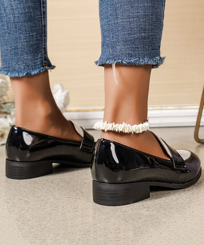 Black Round Head Splicing Faux Leather Low Heel Flats Shoes