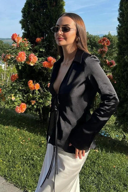 V-neck Tie-front Blouse