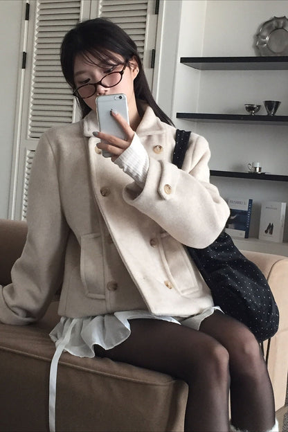 Preppy Fleece-lined Wool Blend Short Coat