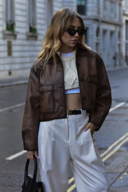 Brown Faux Leather Coat