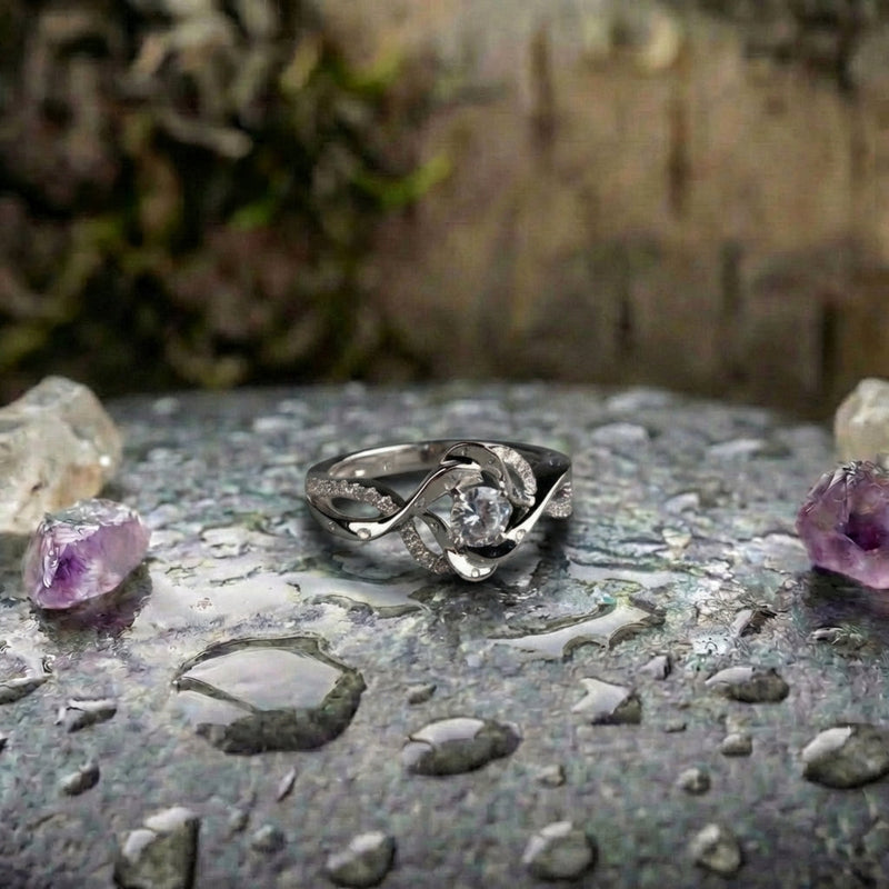 Vintage Irregular Blossom Zirconia Silver Ring