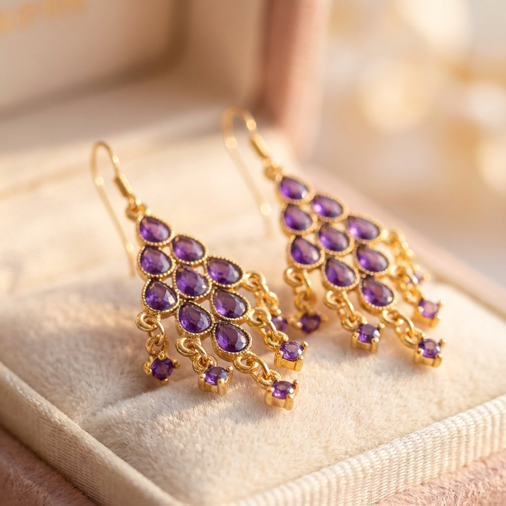 Bohemian Purple Beaded Tassel Earrings