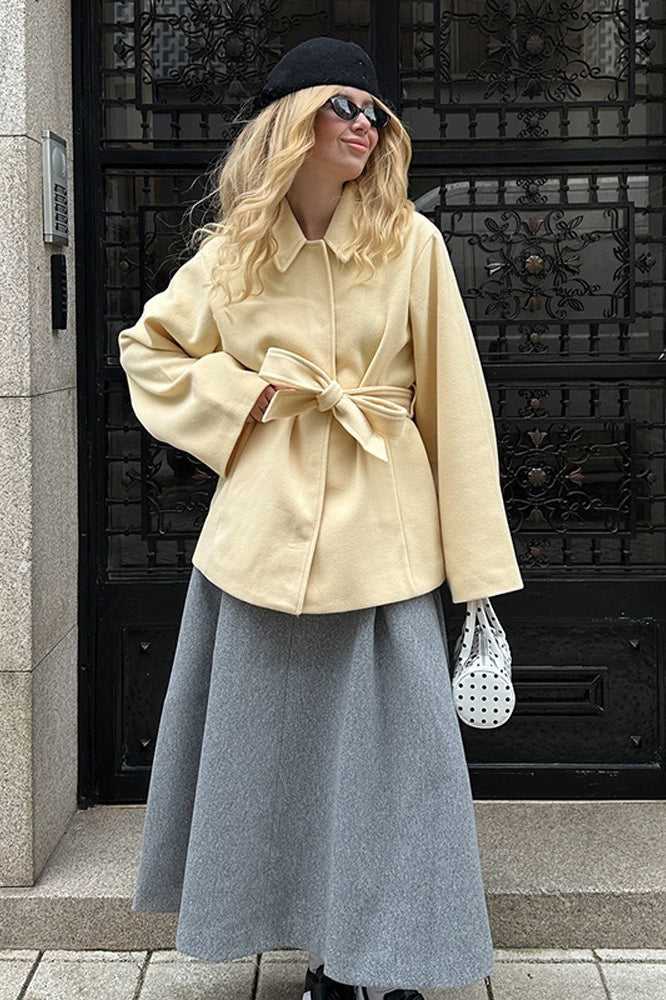 Color Belted Midi Wool Blend Coat
