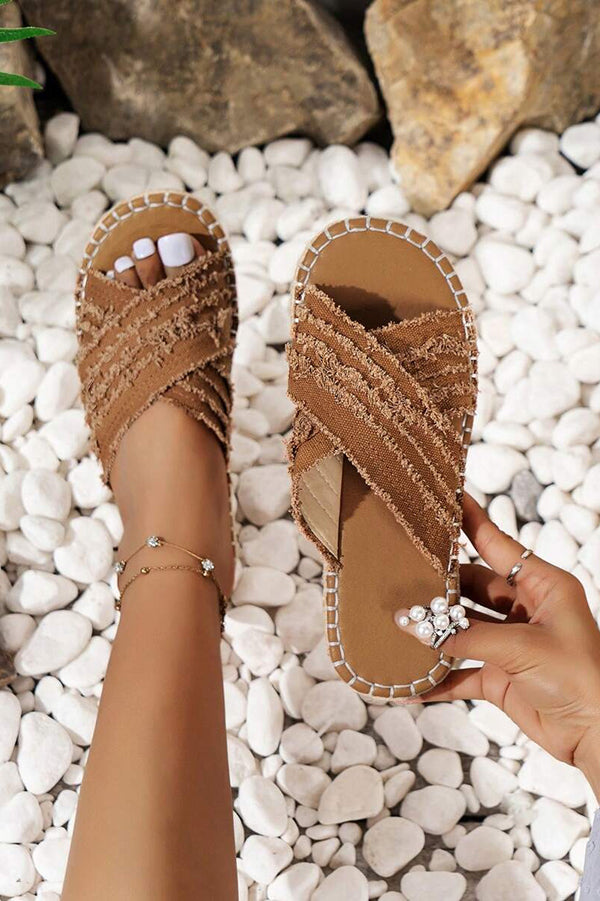 Flat Straw Cross-over Fisherman Shoes