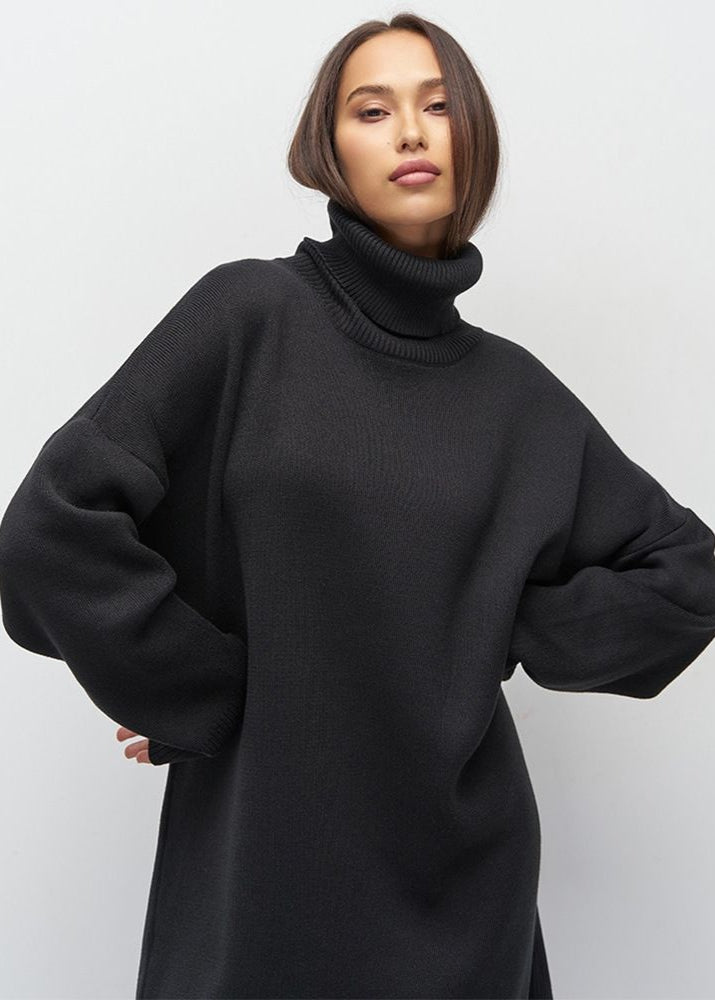 Harper Knit Turtleneck Sweater Dress – Oversized Long Sleeve Pullover