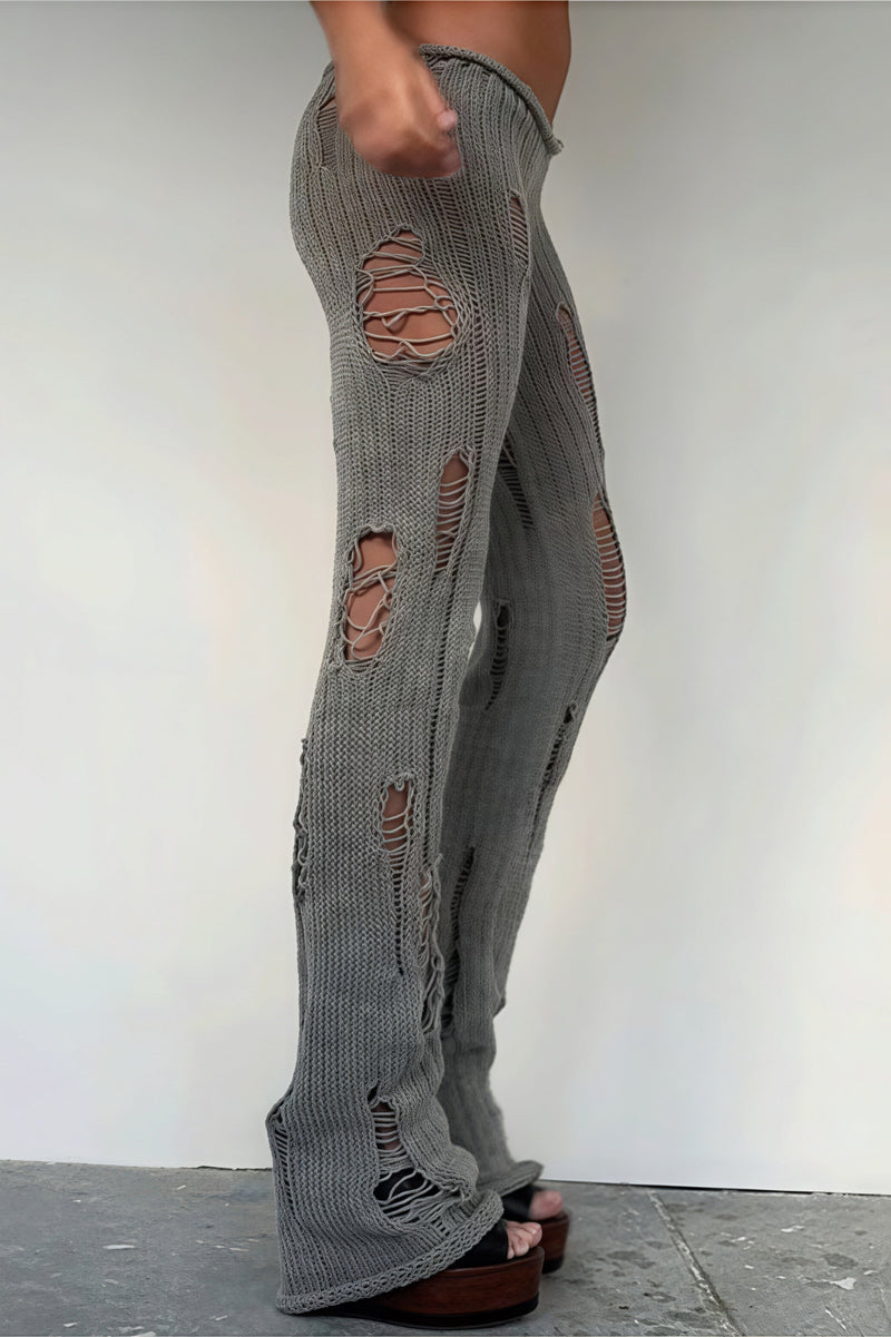 Cutout Distressed Slim Edgy Pants