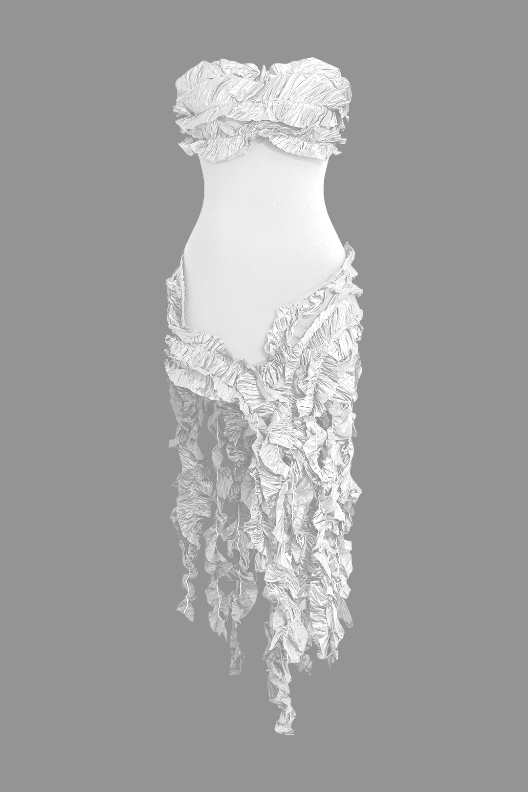 Color Ruffled Fringe Strapless Midi Dress