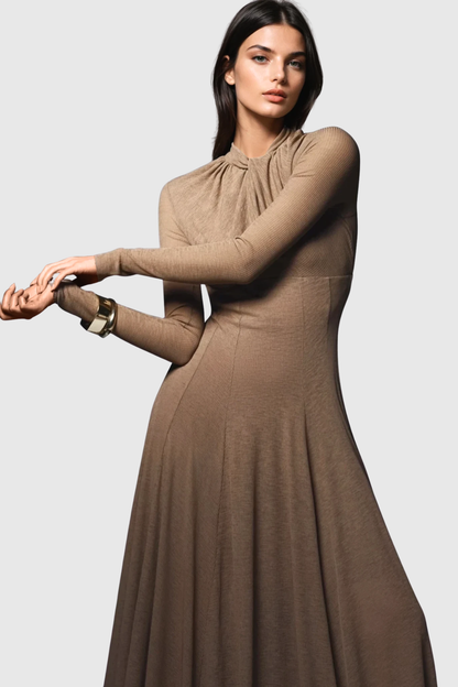 Dany Twist Long Sleeve Maxi Dress in Brown