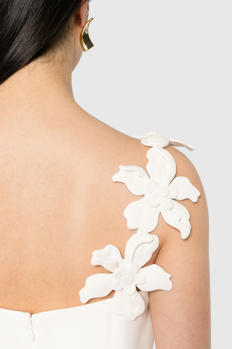 Kira Flower Strapless Mini Dress in White