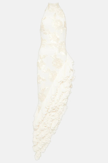 Liora — Appliqué Maxi Dress With Sheer Layers