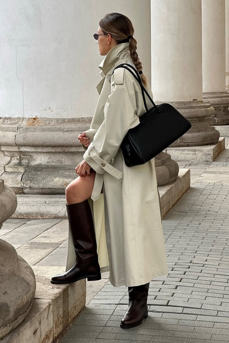 Belted Long Line Trench Overcoat