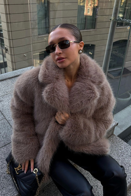 Faux Fox Fur Wide Collar Loose Warm Winter Coat