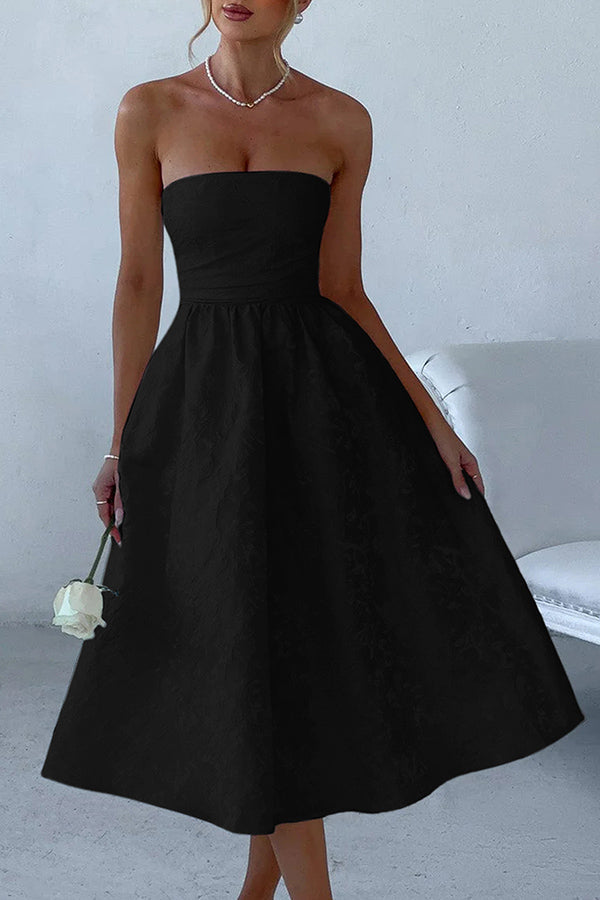 Jacquard Fabric Strapless Open Back Slim Midi Dress